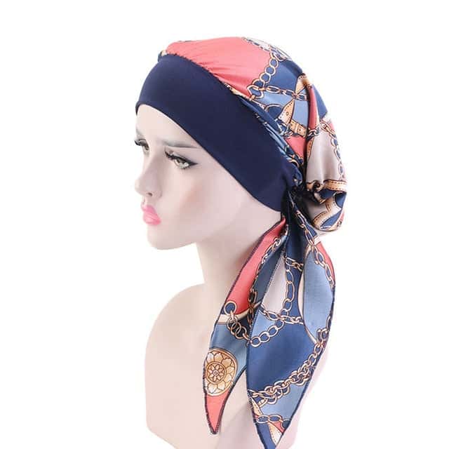 Agathe Modern Kadin Kemo Eşarp Laci̇Vert Pembe Desenli̇