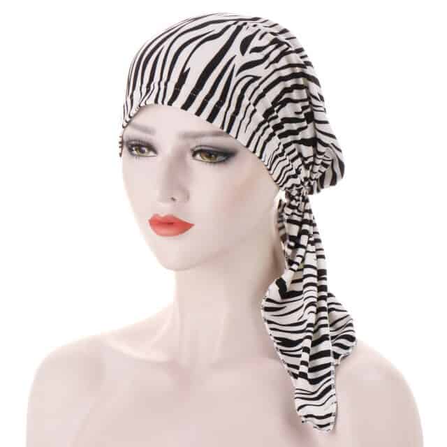 Uzun Beyaz Kemoterapi Eşarbı - Zebra