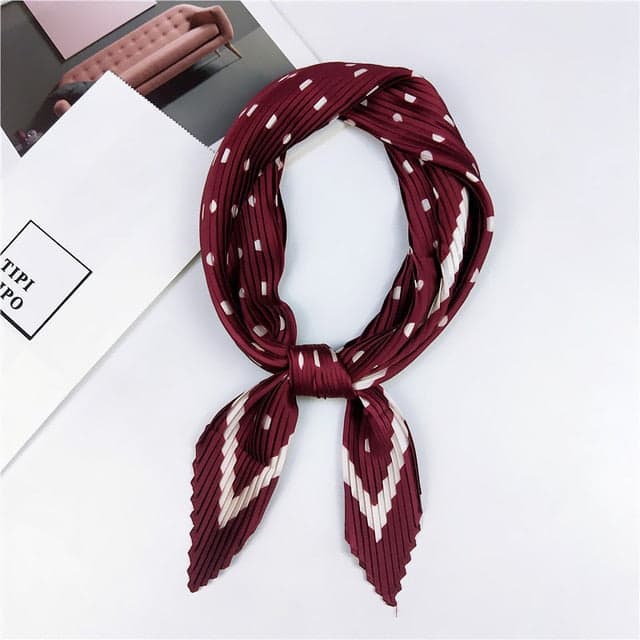 Pileli Saç Eşarbı - Puantiyeli Bordo